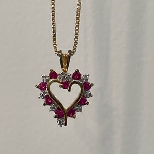 JC Penney Gold-plated Ruby and Diamond Heart-shaped Necklace